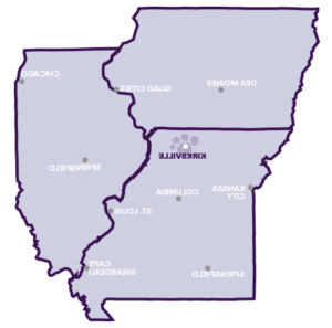 Map of cities near Truman State University in Missouri, Iowa, and Illinois